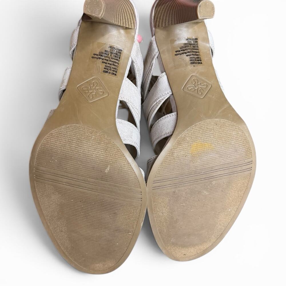 Vera Wang Sandal Heels Strappy Faux Suede Stiletto Taupe Formal Business Sz 10 - Picture 8 of 14
